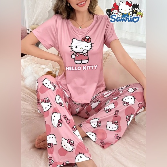 Hello Kitty/ Sanrio Other - Hello Kitty Pink Short-Sleeve Pajama Set with Character Print
